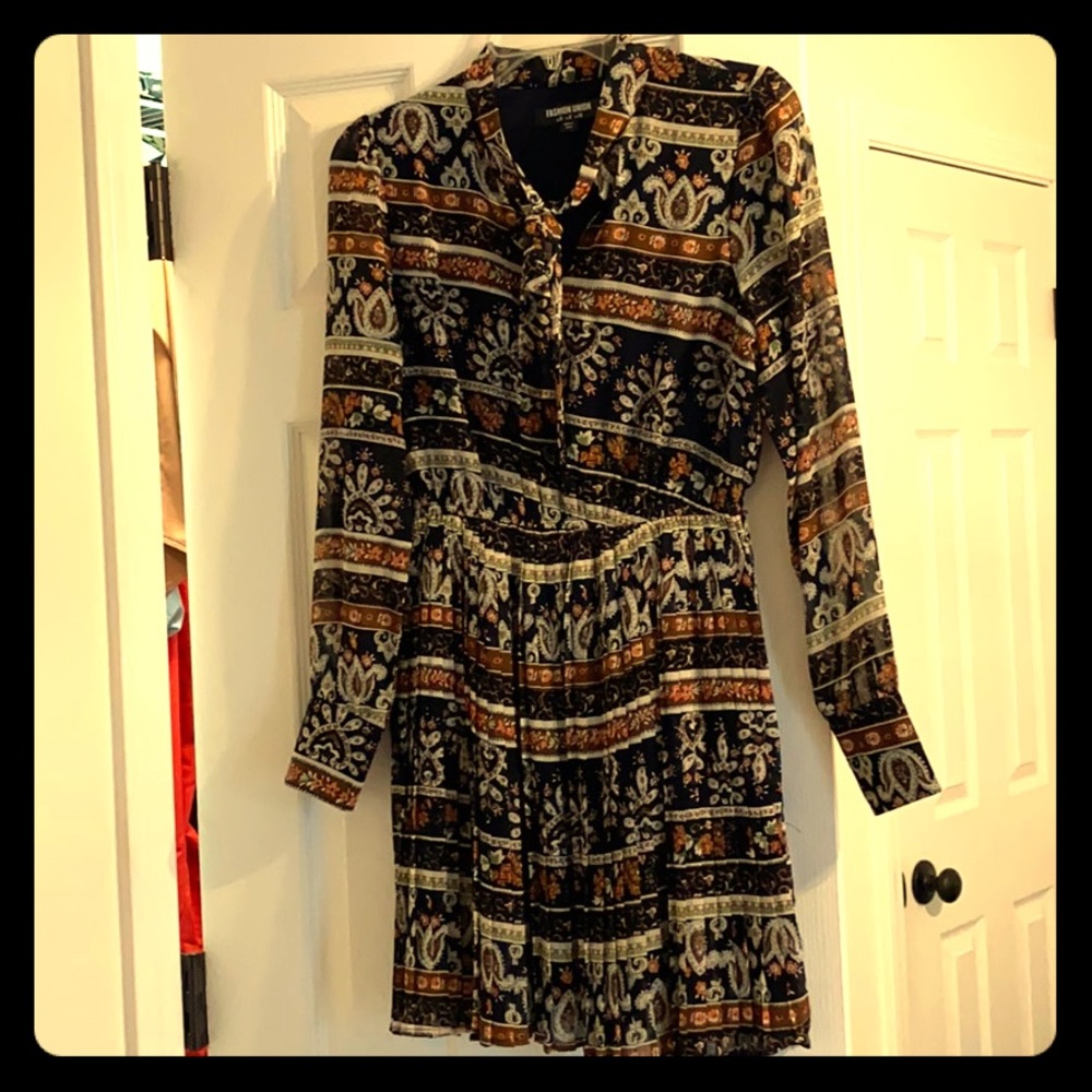 Long sleeve shear pleated dress